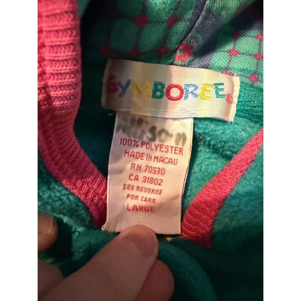 Vintage Gymboree Kids Toggle Fleece Jacket Sz Large Teal Hooded 1980s Colorblock
